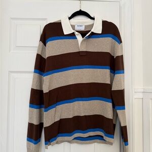 Old Navy Men's Polo with Brown, Blue, and Tan Stripes